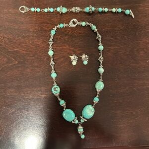 Turquoise and silver chunky necklace bracelet earrings
